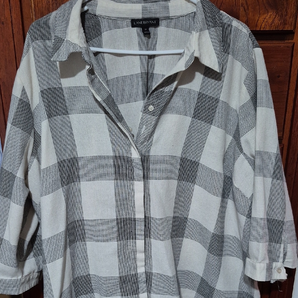 Lane Bryant Men's Checkered Casual Shirt - Black and White